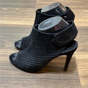 Pedro Garcia Black Perforated Suede Peep-Toe Ankle Booties